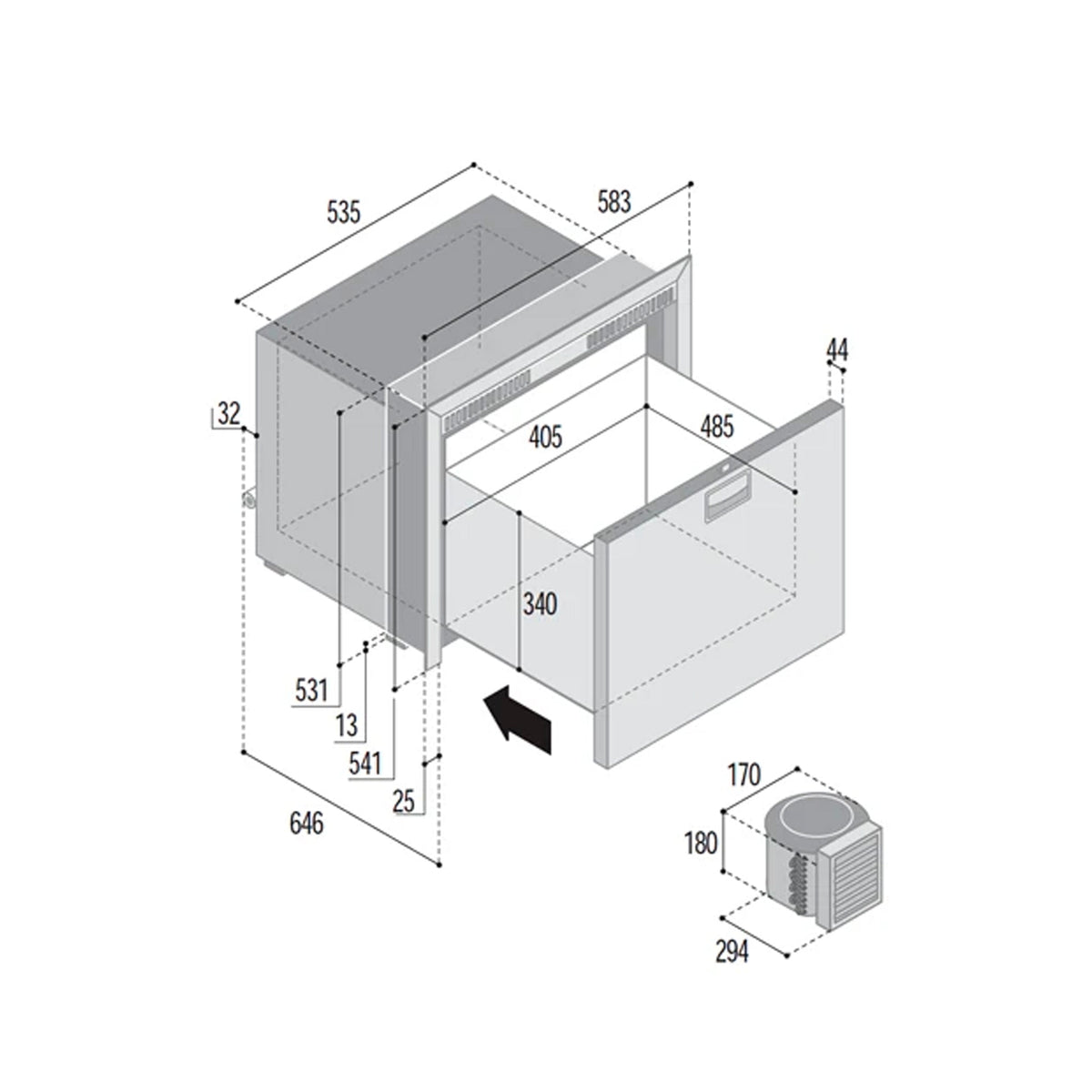 Vitrifrigo DW100RFX Single Drawer Fridge - 95L