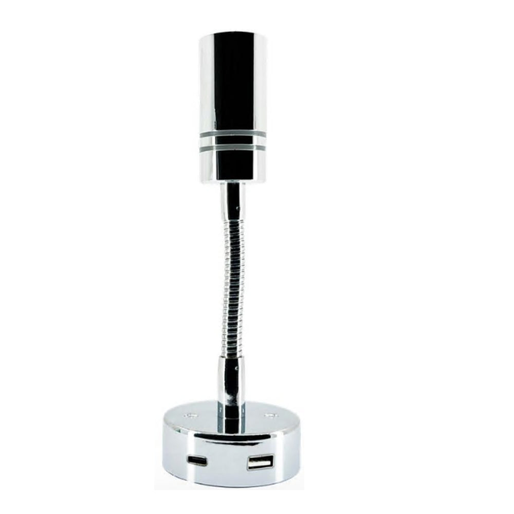 Gooseneck Reading Light - Dual USB-A & USB-C Chrome
