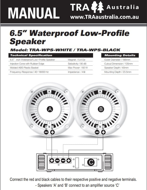 6.5inch Waterproof 120 Watt Low-Profile Speaker (Pair) {White or Black}