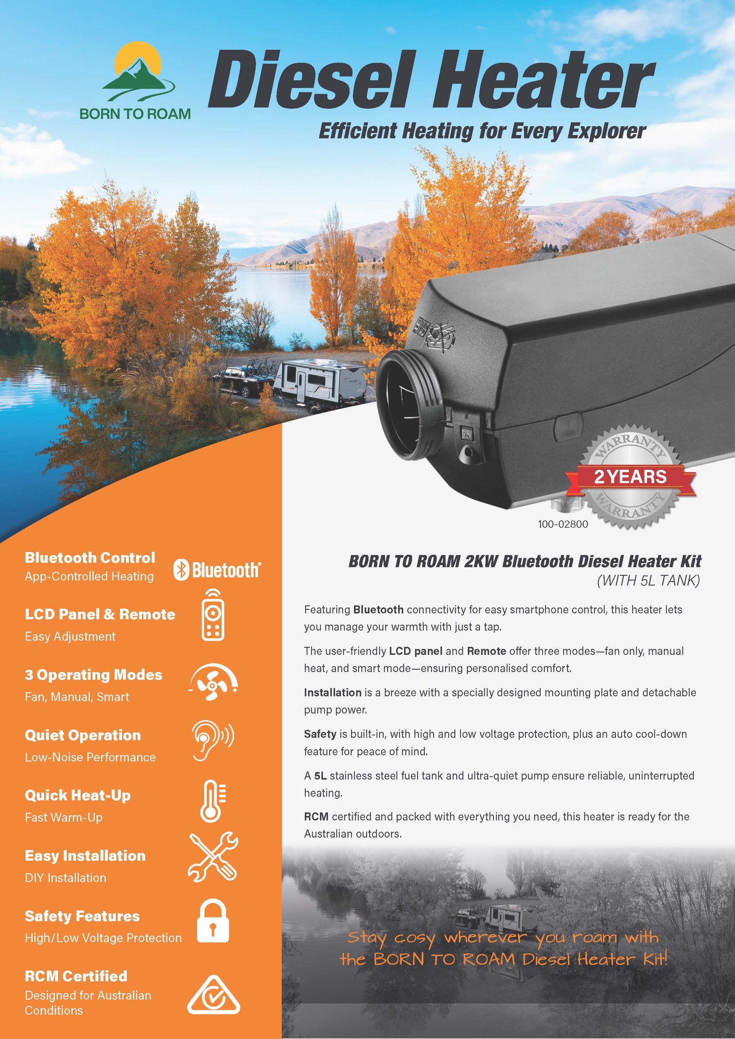 2KW Diesel Heater Full Kit with 5L Tank