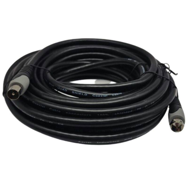 PAL Male To F Male Quad Shield Flylead, 10m, Straight Black