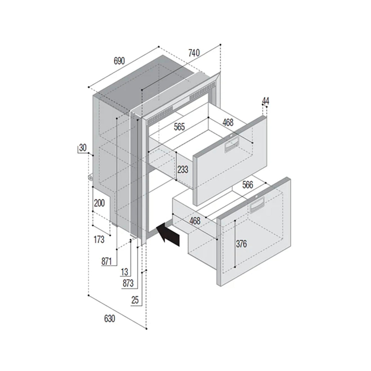 Vitrifrigo DW210RFX Double Drawer Fridge - 180L