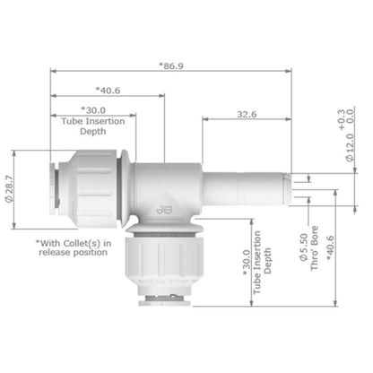 John Guest 12mm WaterMark Stem Tee Adaptor
