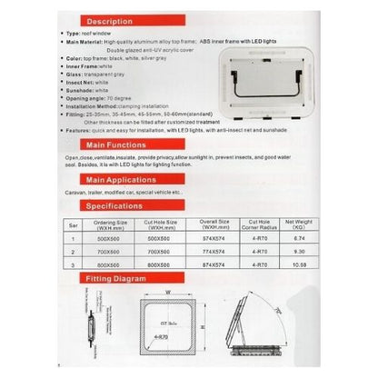 Caravan RV Skylight Roof Vent Hatch