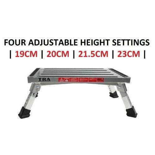 Single folding portable caravan step with adjustable legs - Black