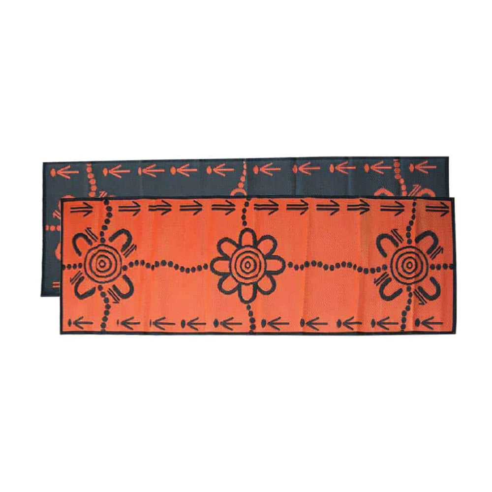 Emu & Kangaroo Tracks Mat 0.9m x 2.7m - Orange/Black