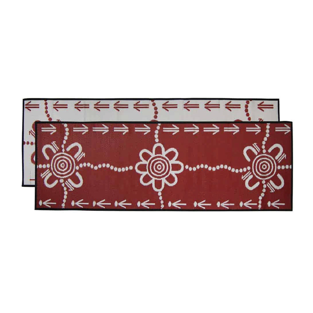 Emu & Kangaroo Tracks Mat 0.9m x 2.7m - Burgundy/White
