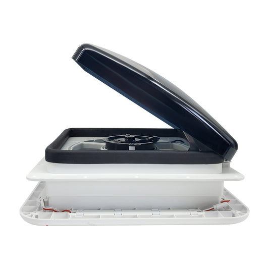 12V Shower Roof Vent with LED Lights and Tinted Lid - Suits Roof Thickness 50-80mm