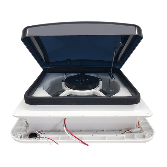 12V Shower Roof Vent with LED Lights and Tinted Lid - Suits Roof Thickness 50-80mm