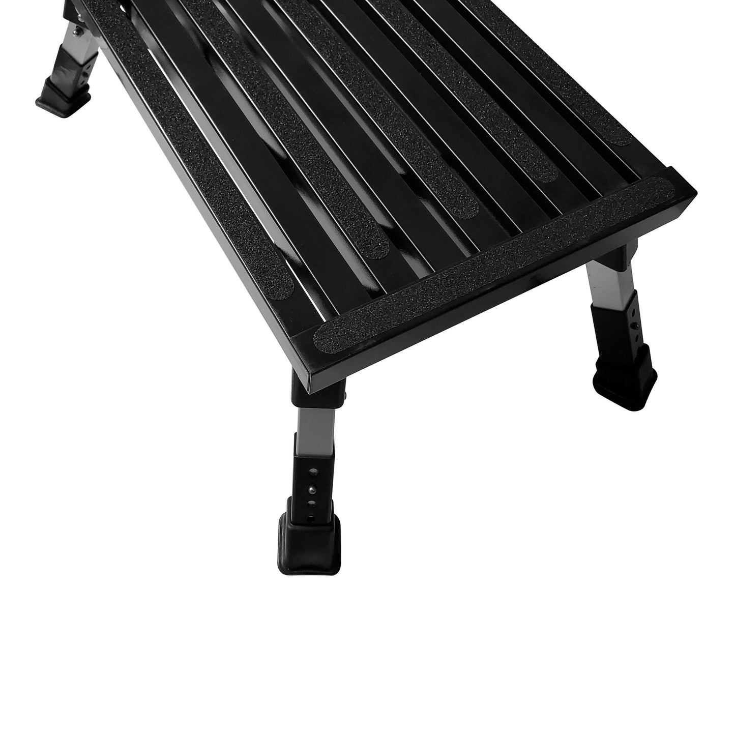 Single folding portable caravan step with adjustable legs - Black