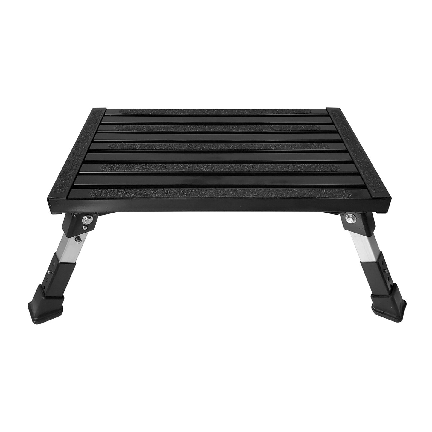 Single folding portable caravan step with adjustable legs - Black