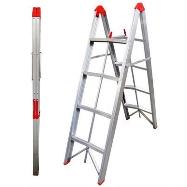 4-step aluminium collapsible box stick ladder with carry bag