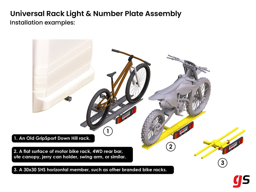 Universal Rack Light & Number Plate Assembly (Fits All Non-GripSport brands)