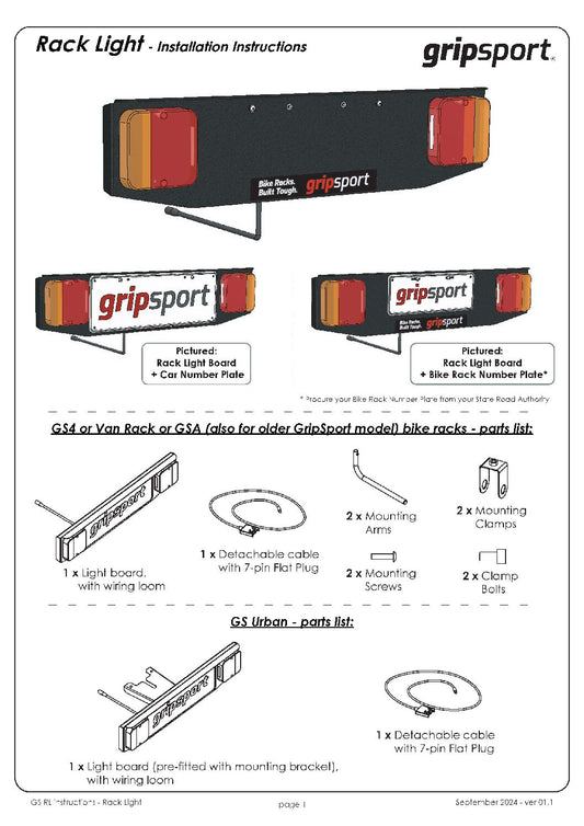 Bike Rack Light & Number Plate (Compatible with GripSport)