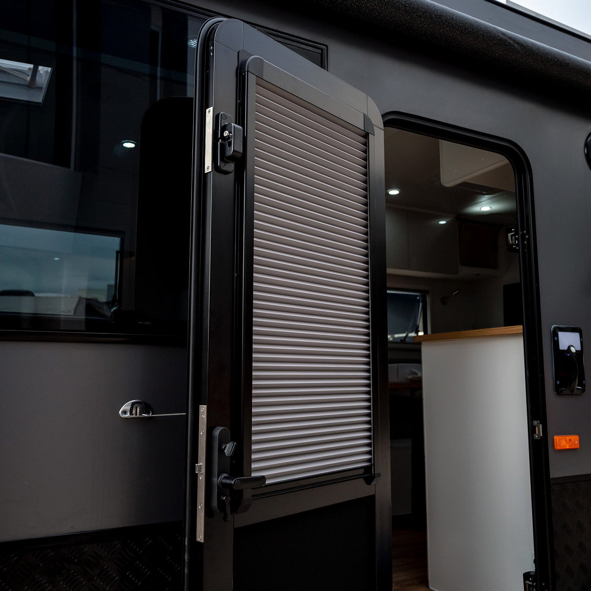 DC Caravan Door with Pleated Blind - Left Hand Hinge