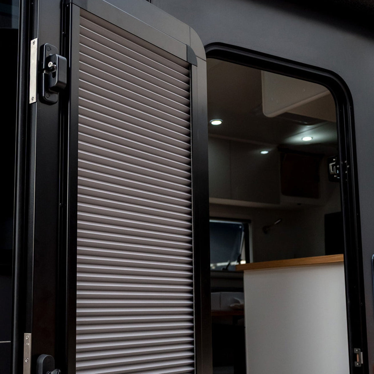 DCE Caravan Door with Pleated Blind - Right Hand Hinge