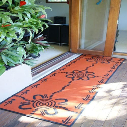 Emu & Kangaroo Tracks Mat 0.9m x 2.7m - Orange/Black