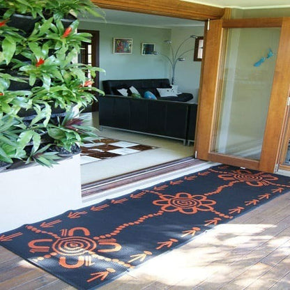Emu & Kangaroo Tracks Mat 0.9m x 2.7m - Orange/Black