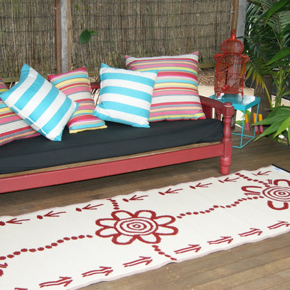 Emu & Kangaroo Tracks Mat 0.9m x 2.7m - Burgundy/White