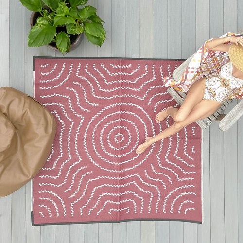 Water Dreaming Mat 1.8m x 1.8m - Burgundy Red/White