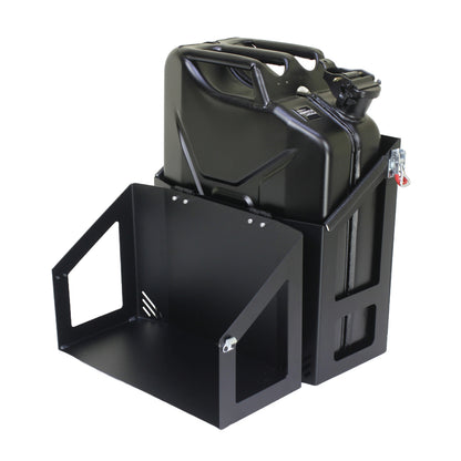 Vonnies 20L Black Canopy/Trailer Mounted Front FLIP FOLDING Single Jerry Can Holder for Water & Fuel