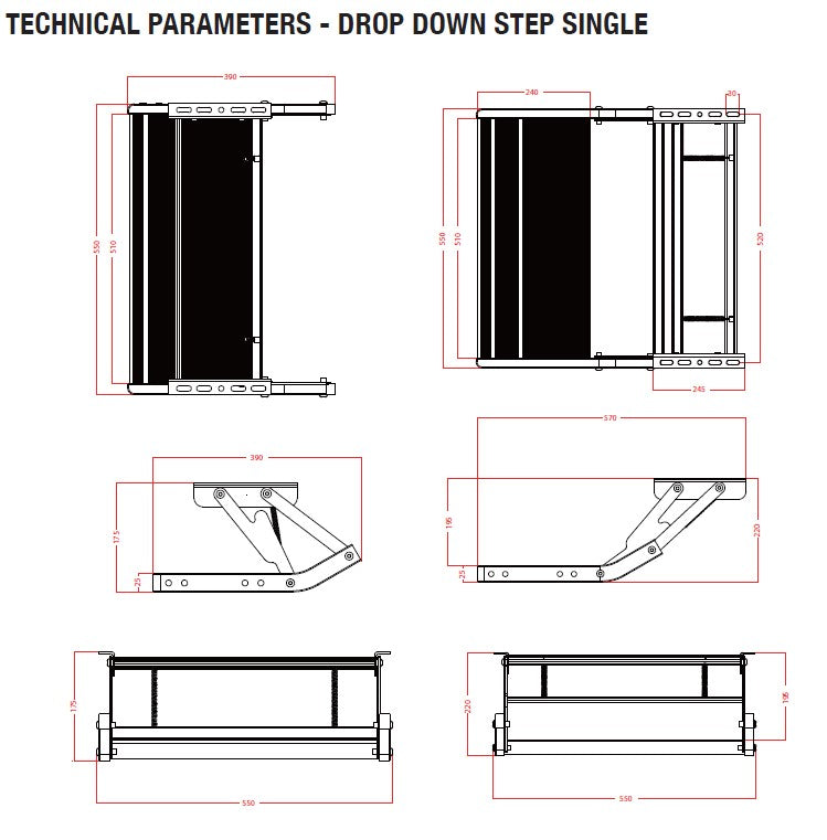 Aussie Traveller - Manual Drop Down Steps - {Single Or Double} [Black or Silver]