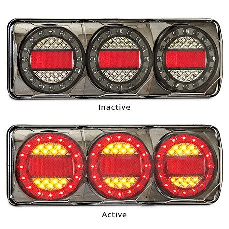 Maxilamp 3 lamp combination Black Chrome, Stop/Tail/Indicator/Reflector